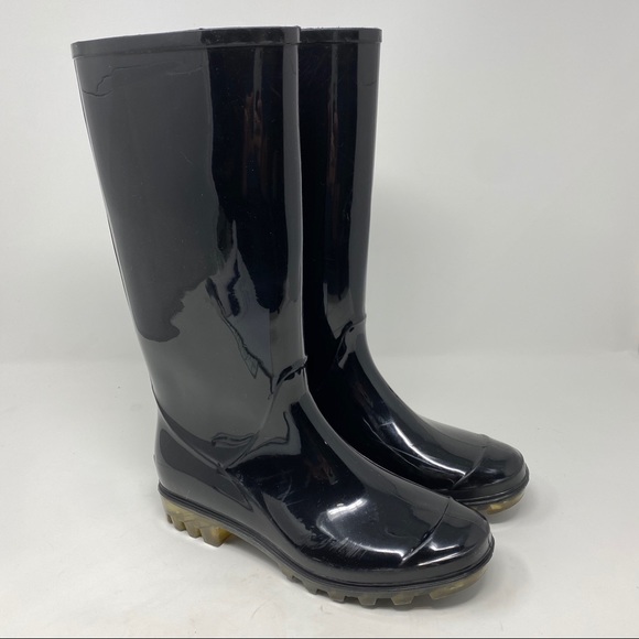 COACH Rubber Rain Boots Glossy Black Size 6